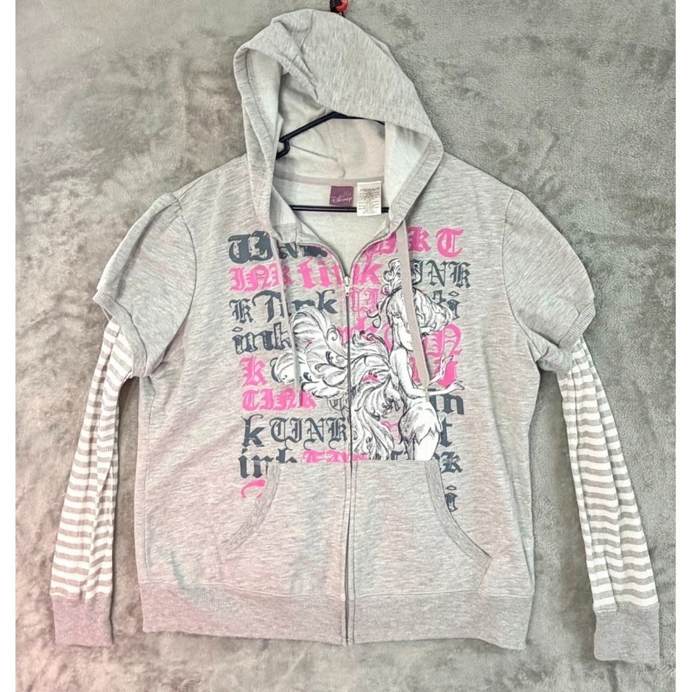 Disney Couture Hoodie Jacket Womens 2X Junior Plus Tinkerbell Fairy Zip Up Y2K